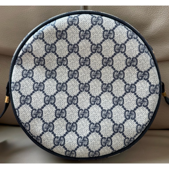 Authentic Vintage Gucci Canteen Round Navy Monogram Canvas Leather Crossbody Bag - Picture 2 of 11